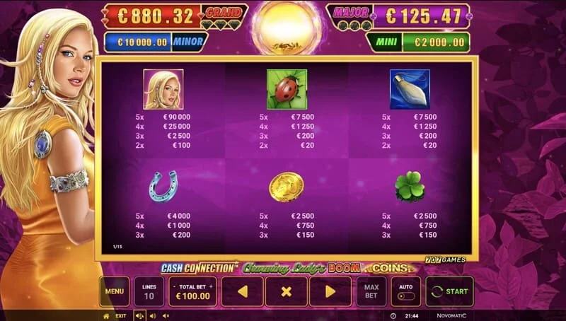 Cash Connection - Charming Lady's Boom Coins - 拡張グリッドでのBoom Spinsミニゲーム
