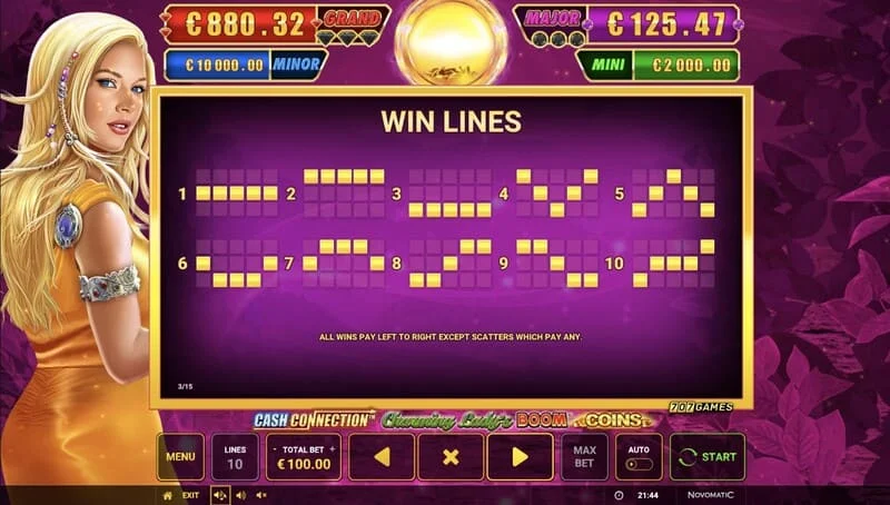 Cash Connection - Charming Lady's Boom Coins - ペイラインとWild Charming Lady